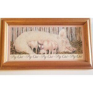 Pig Out Vintage Framed Figi Graphics Farmlife Humor Mama‎ Pig and Babies